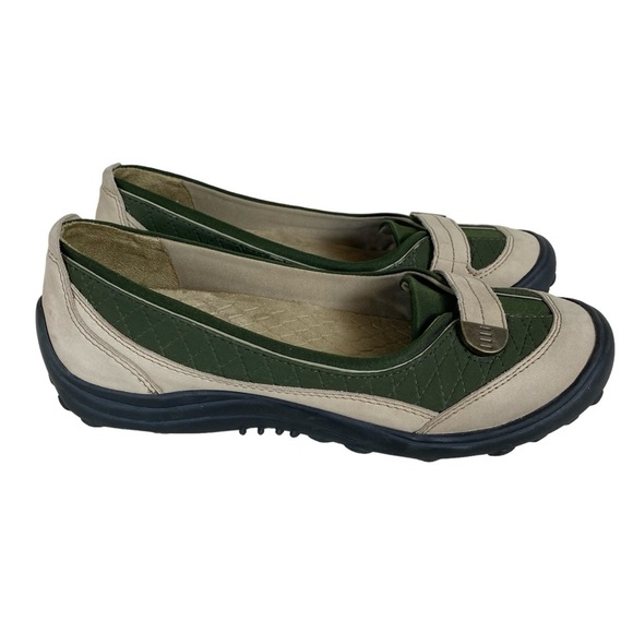 Lands End Flats Loafers Womens 9B Tan/Forest Green Leather Slip On Comfort Shoes - Picture 2 of 13